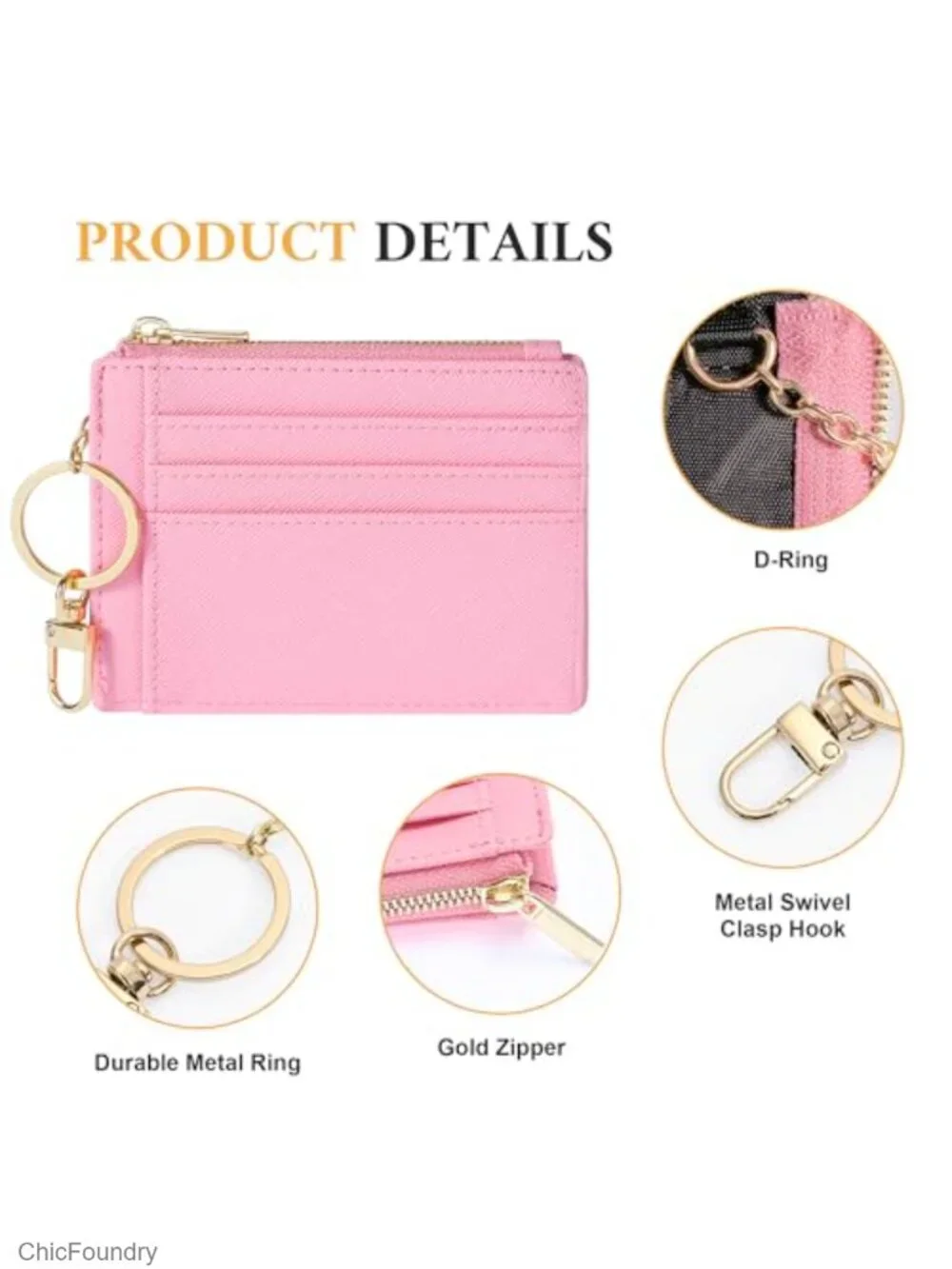 Slim Card Holder Wallet with Keychain Faux Leather Front Pocket
